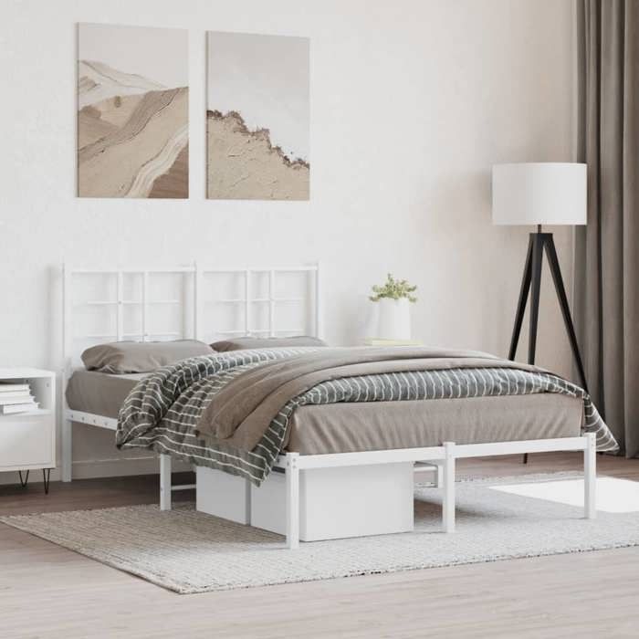 Cadre De Lit Métal VidaXL 120x200cm Blanc - Avec Tête Et Pied De Lit, Neuf En Carton