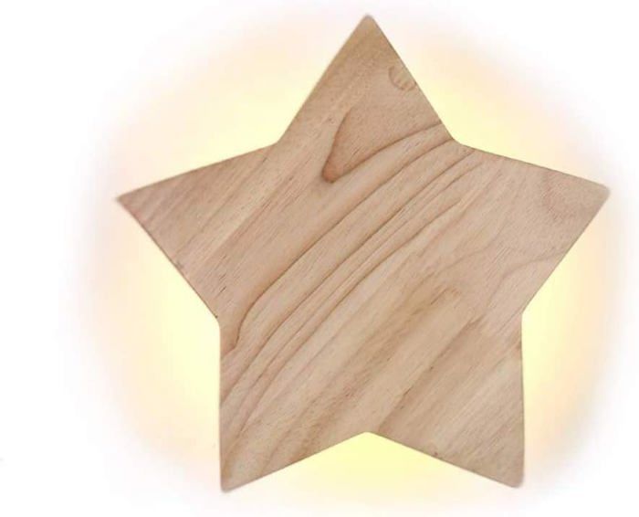 SNOGOLD Lampe Murale LED Moderne en Bois Étoile Ø19cm 9W Applique Murale Veilleuse de Chevet Chambre Salon Salle Lumière Chaude