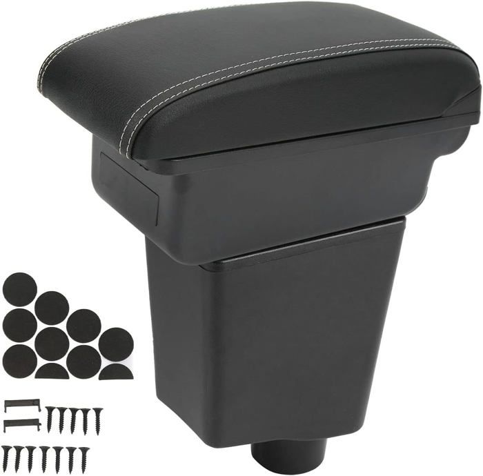 Boîte Accoudoir Central Voiture Pour Clio 4, Captur, Clio 3 - Rangement Avec 3 USB - Cuir PU Noir
