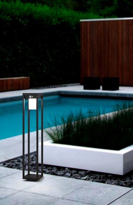 Lampadaire Solaire Extérieur Eglo - Détecteur Mouvement LED - 80cm Noir Et Blanc