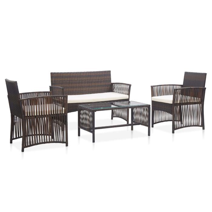 Lemon Salon bas de jardin 4 pcs - avec coussins - Résine tressée Marron - 80x45x40 cm 46435