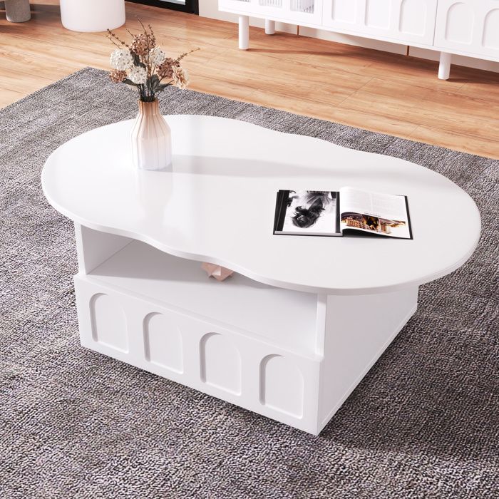 Table basse salon Rangement tiroirs Style moderne minimaliste Table dappoint 100x60x39cm Blanc nuage