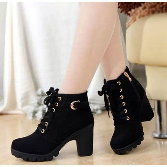 Bottines Femme à Talon Bloc Et Plateforme - Bout Carré Avec Lacets - Modèle 2591 - Taille 35 à 43 - 5