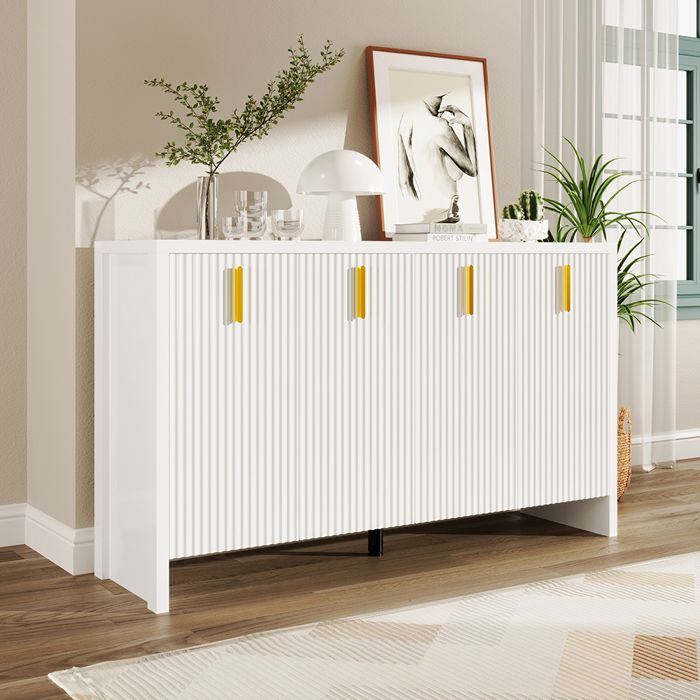 Buffet Dressoir poignées dorées et séparations réglables - SWEIKO - Blanc Buffet Dressoir poignées dorées et séparations réglables - SWEIKO - Blanc