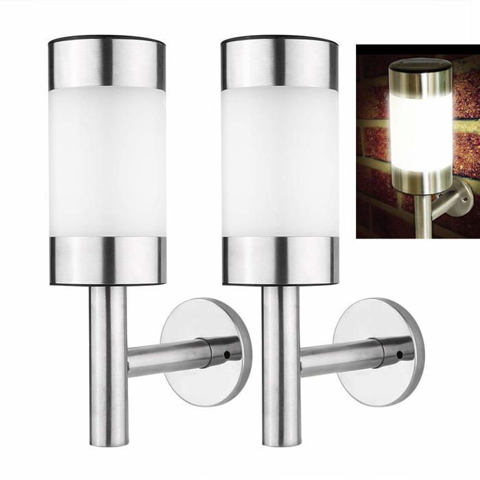 Lot de 2 lampes murales solaires LED en inox IP44 pour jardin entrée clôture - 25 x 7 5 cm