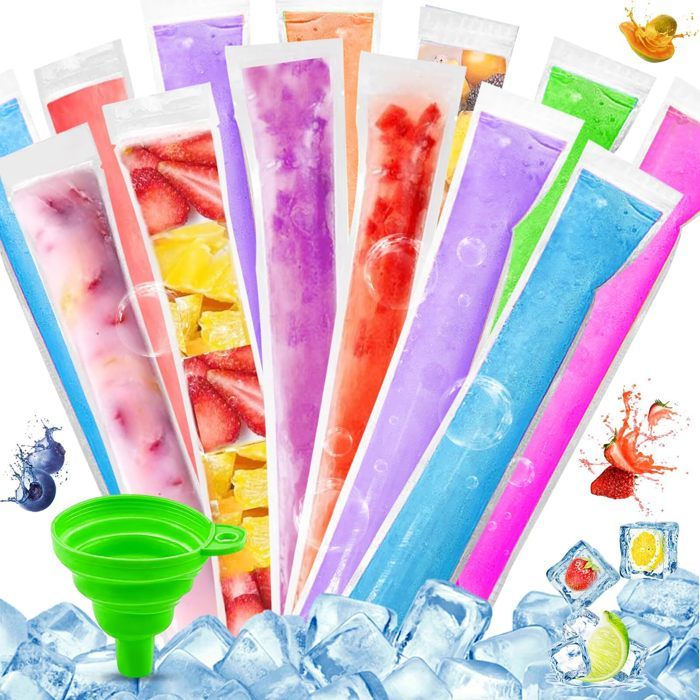 300 Sacs Popsicle Réutilisables | Pochettes à Fermeture Zip Pour Glaces Maison, Yaourts, Smoothies – Avec Entonnoir Inclus - 11