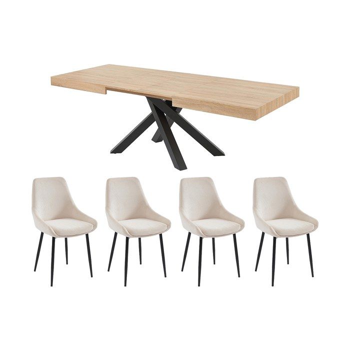 Ensemble table CATONAV + 4 chaises MASURIE - Naturel et crème