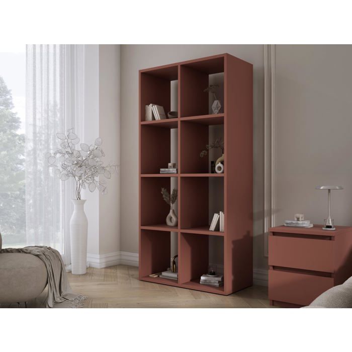 Bibliothèque à 8 compartiments – rouge brique – 147 × 74 × 30 cm verticale ou horizontale