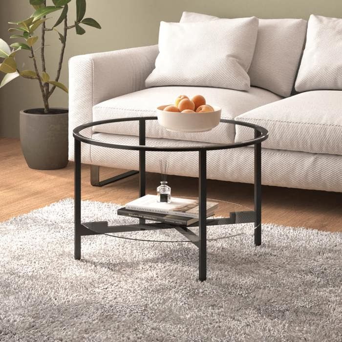 (Noir)Armoire basse de salonVIDAXL Table à thé Noir et transparent 70cm Verre trempé Mgnifique528296
