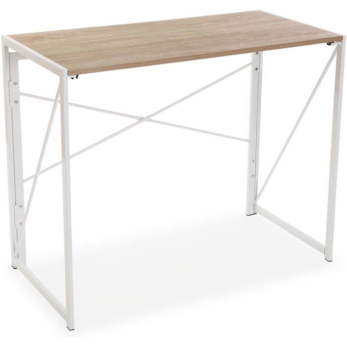 Bureau Pliable Jack En Bois Et Métal Marron - Table De Travail 74x45x90 Cm Idéale Pour Ordinateur Et Gaming