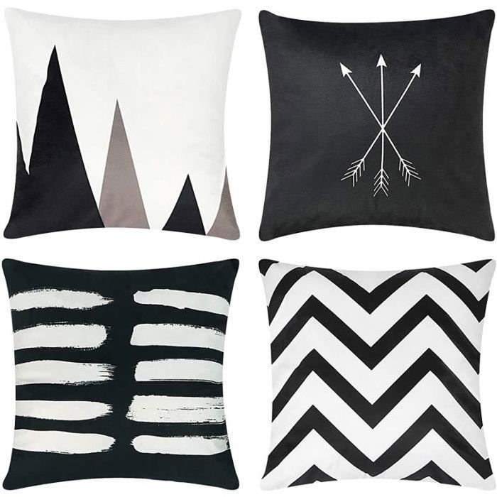 Housses de Coussin - Décoratives - Velours - 45 x 45 cm - Lot de 4 - Noir