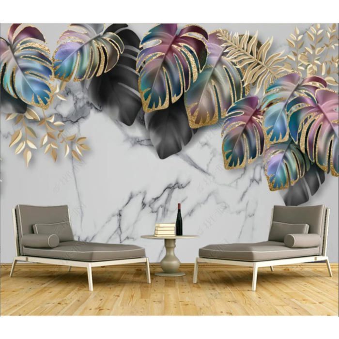 Papier Peint Panoramique Tapisserie Murales Plantes Tropicales Colorées ...