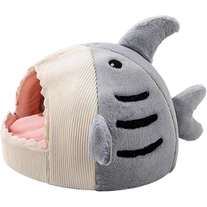 Lit Caverne De Chat  Maison Lavable en Peluche De RequinNid Requin De Chat Lavable - pour Petit Chien Et Chaton Intérieur (gris)