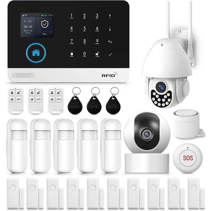 Système Alarme Maison XNY WiFi 4G avec Caméras Intérieure et Extérieure Compatible Alexa