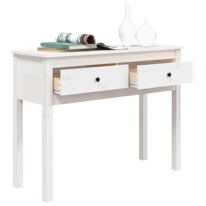 Blanc Table console - CLARENCE - Meuble couloir - Blanc 100x35x75 cm - Bois massif de pin CC656