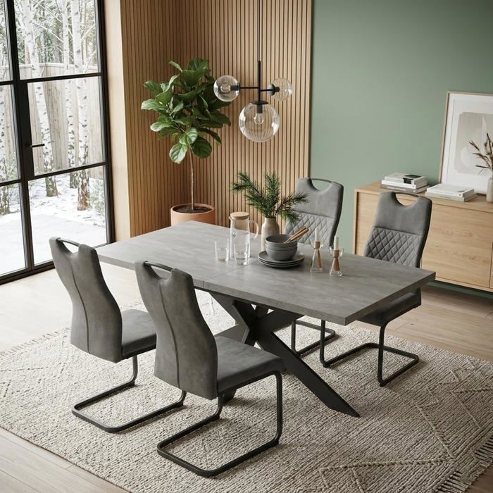 JIEXI Ensemble comprenant une table à rallonges grise et 4 chaises avec housses idéal pour la cuisine et le salon