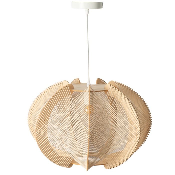 Lampe Suspendue en Bois et Rotin Ø40 cm Abat-jour Tressé Style Boho Design Scandinave Mid-Century E27 pour Salon Chambre