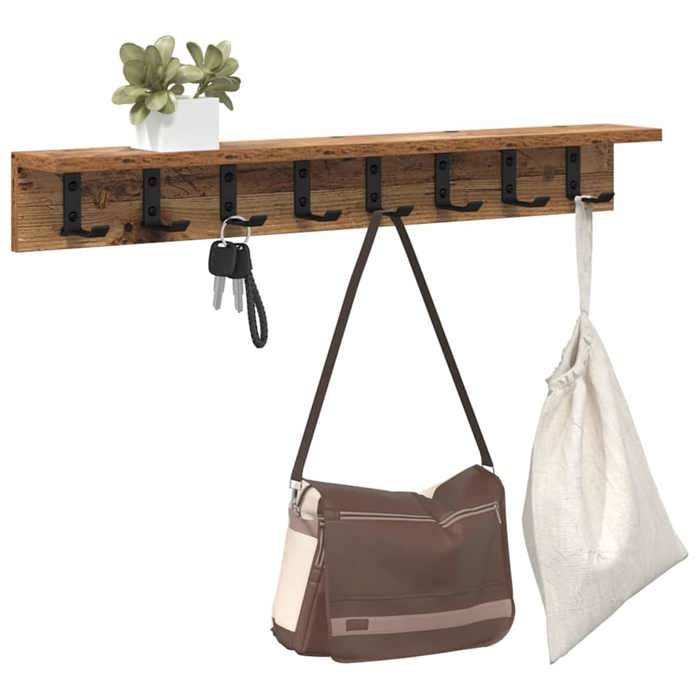 Marron Étagère Dentrée - design mural - SWEETY Porte-manteau mural Bois ancien 80x105x105cm CL87187311321