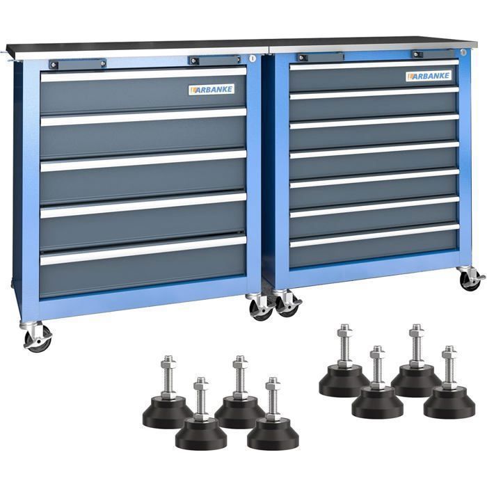 LARBANKE Servante à outils 12 tiroirs verrouillable chariot mobile plateau inox rangement garage atelier
