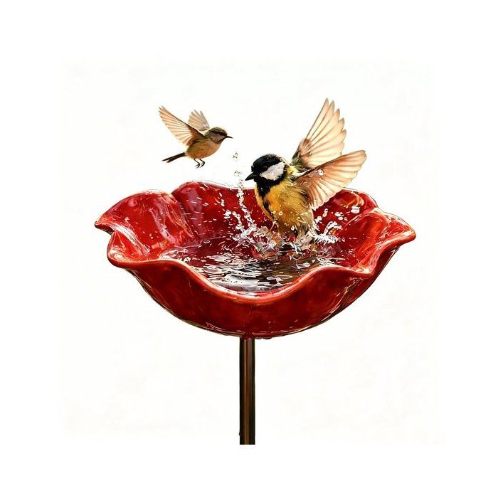 Abreuvoirs pour oiseaux - 14 x 14 x 65 cm - Alliage de haute qualité - Forme élégante de fleur - Décorations de jardin -