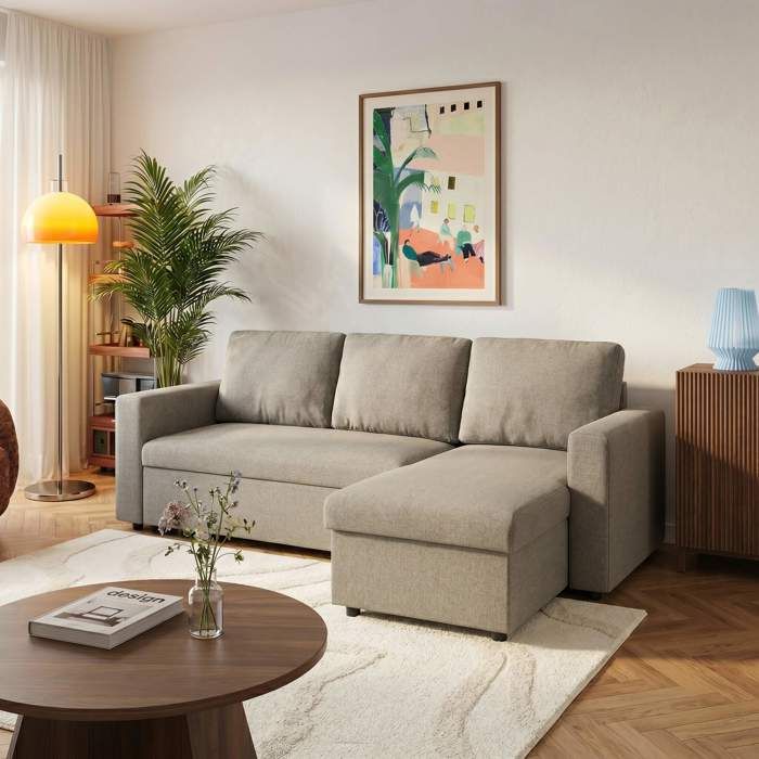 Canapé dangle convertible et réversible SPENA 4 places tissu taupe Canapé dangle convertible et réversible SPENA 4 places tissu taupe