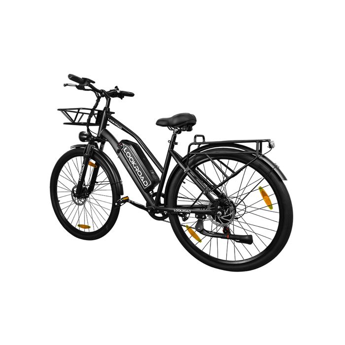 LOOKROAD L28 MIN Vélo électrique urbain 36 V 18 Ah batterie 28 x 20 Pneus 40 Nm Moteur Shimano 7 vitesses avec porte avant Noir