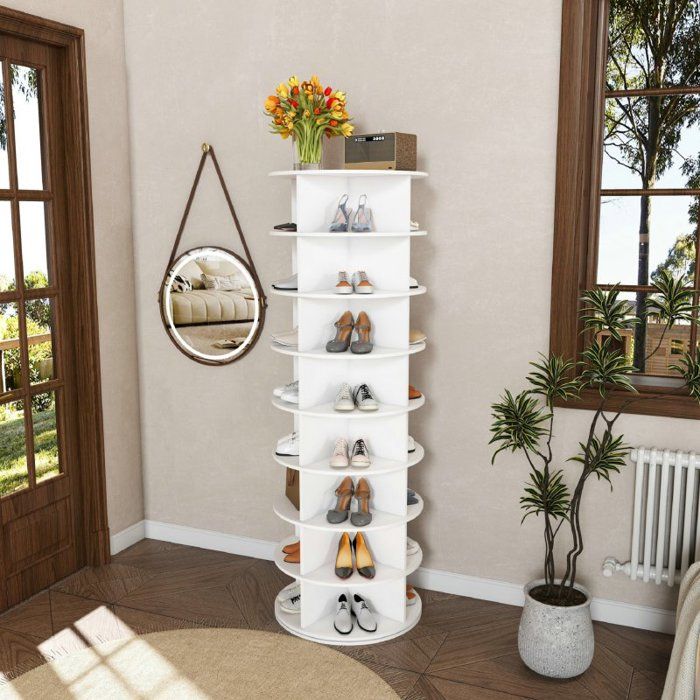 Meuble à chaussures rotatif 8 étages organisateur 360° pour 32 paires de chaussures blanc