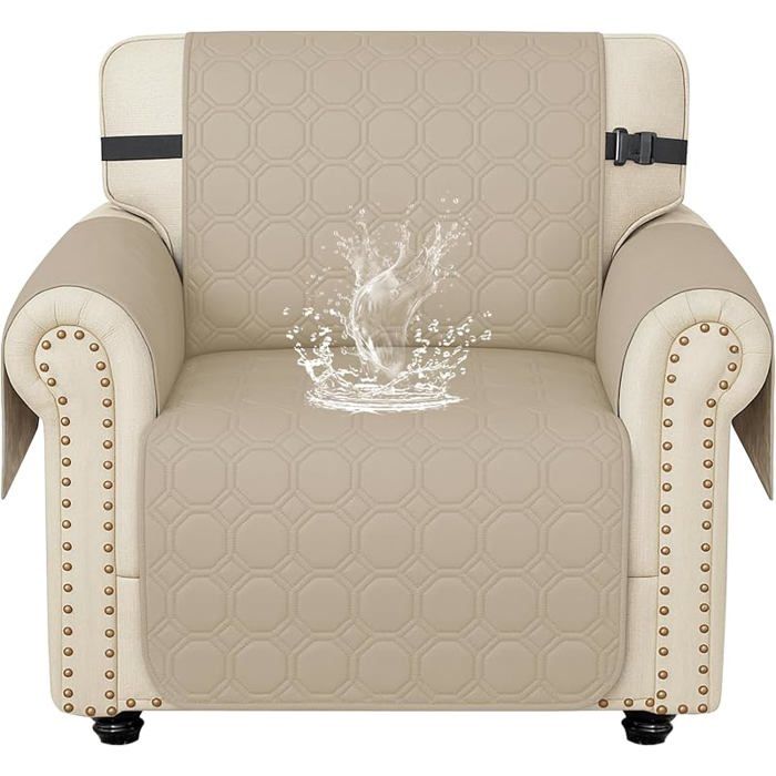 Housse canapé imperméable1pièce beige accoudoirs poches45-75cm