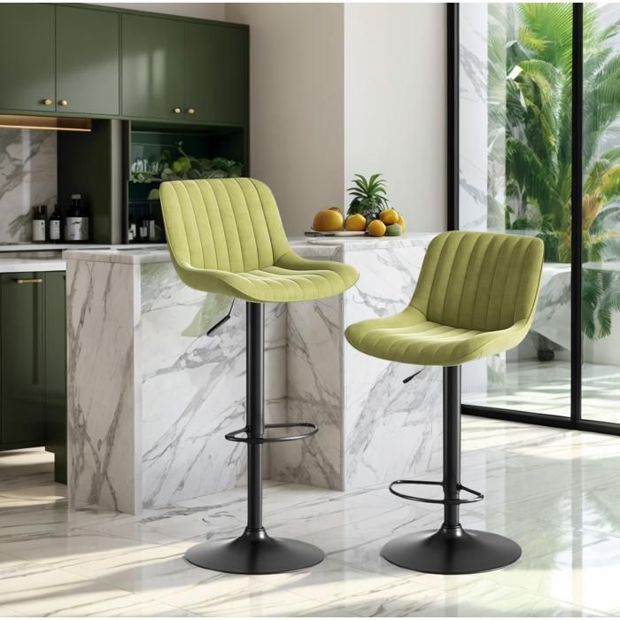 WOVREO Lot de 2 tabourets de bar en velours vert réglables en hauteur pivotants 360° avec dossier