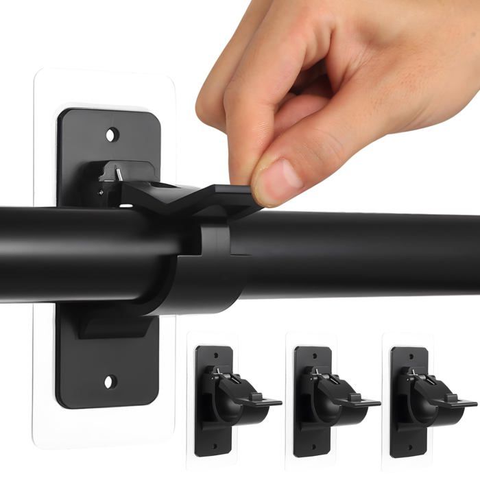 4 Pcs Support Tringle Rideaux sans Percage Support de Tringle à Rideaux sans Perçage Noirs Supports pour Tringles
