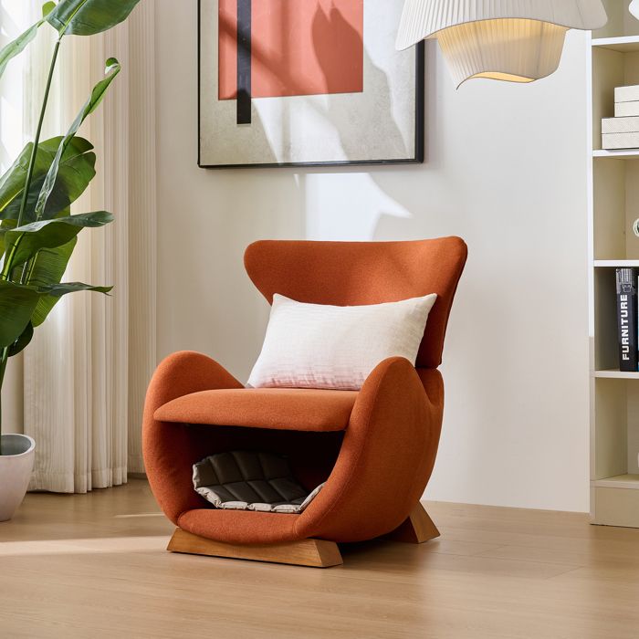 Fauteuil relax - ZEVKOR - Fauteuil relax - Niche intégrée pour chat - Tissu anti-griffes - Structure bois