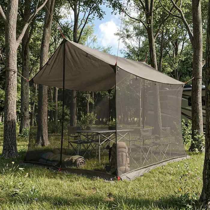 Tente de camping - MAISON EXCLUSIVE - Tarp en maille - Toit résistant UV et étanche - Hauteur ajustable - Anti-insectes