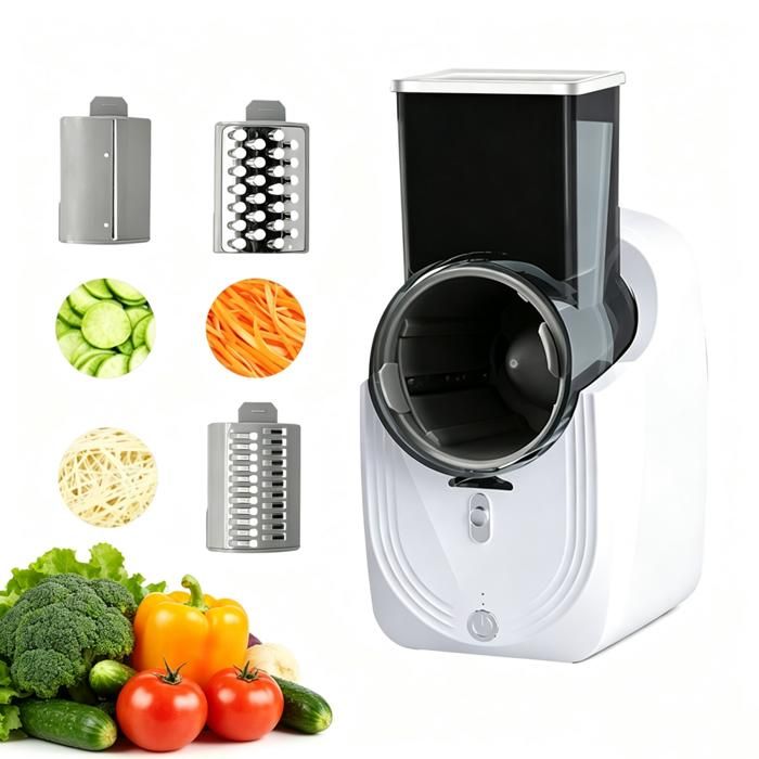 Râpe à Légumes Électrique Coupe-légumes Électrique multifonctionnel avec 3 Lames Facile à utiliser Hachoir Râpe Électrique Blanc