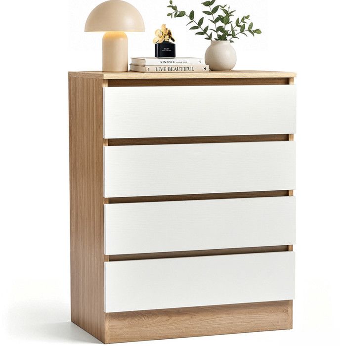 Commode 4 tiroirs - ALIGHTUP - Meuble de chambre 60 x 38 x 78cm Blanc et Chêne Commode 4 tiroirs - ALIGHTUP - Meuble de chambre 60 x 38 x 78cm Blanc et Chêne