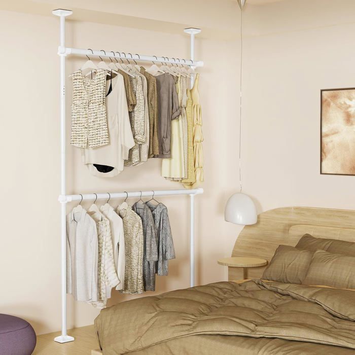 Barre de suspension télescopique réglable 227-312 cm x 71-138 cm - tringle à rideau sans perçage en métal Ø 25 mm charge 15 kg