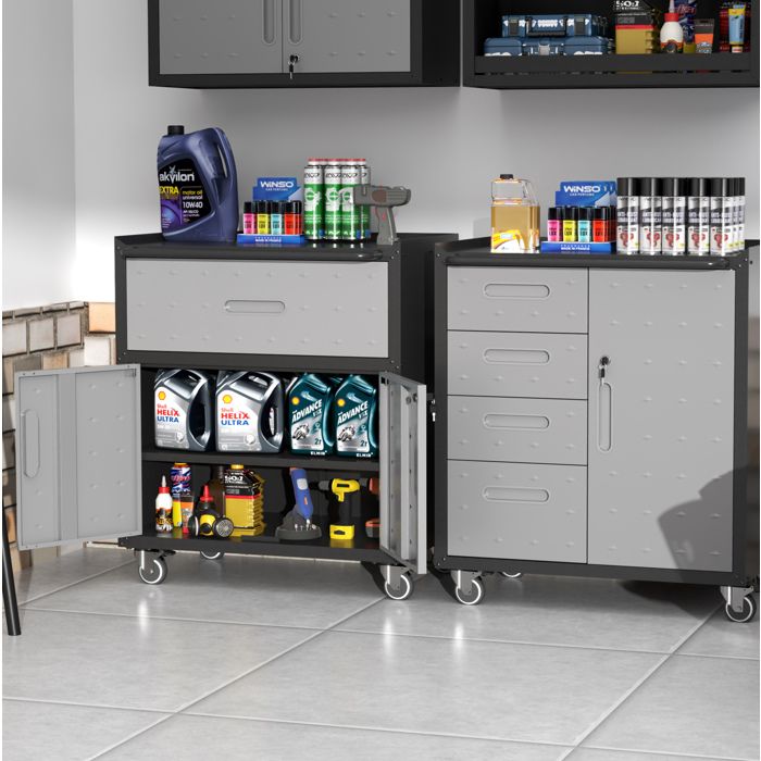Servante datelier mobile en acier 75 x 42 x 88 cm 1 tiroir 2 portes verrouillables noir et gris