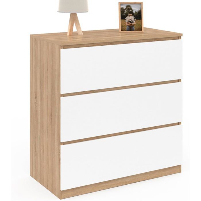 IDMarket Commode TOMI 3 tiroirs 77 5 x 40 x 80 cm Blanc et Chêne pour chambre et bureau IDMarket Commode TOMI 3 tiroirs 77 5 x 40 x 80 cm Blanc et Chêne pour chambre et bureau