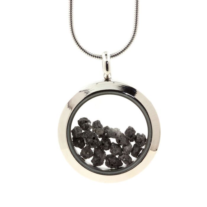 Collier Avec Médaillon Diamant Noir Brut 25 Mm - Couleur Argent - Marque A Bijoux - Neuf