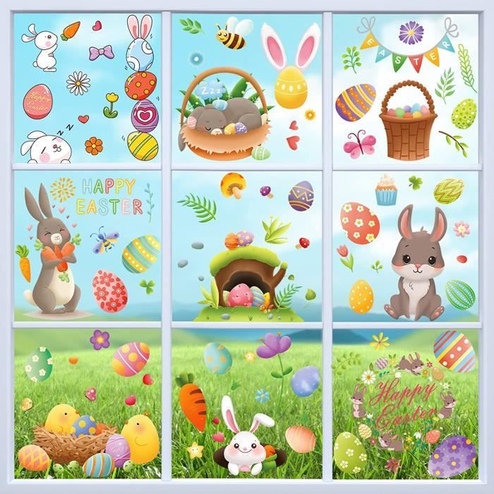 12 Feuilles Géantes Autocollants Fenêtre Printemps Été - Fleurs Papillons Décor Amovible Réutilisable Pour Vitres Portes
