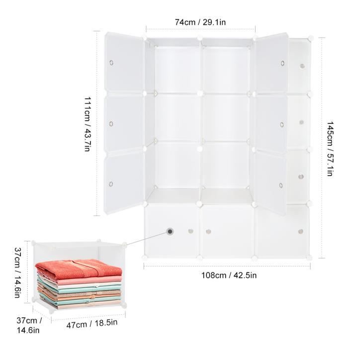Armoire Penderie Modulable 12 Cubes Meuble Pour Vetements Garde
