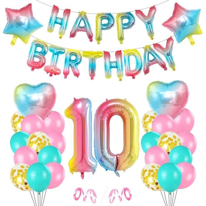 10 anniversaire fille ballon, decoration anniversaire fille 10 ans, ballon anniversaire  10 an filles, rose ballon chiffre 10,[A132] - Cdiscount Maison