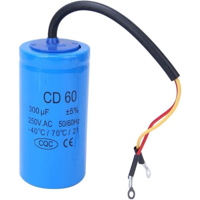 Condensateur CD60 200uF 250V AC - Pour Démarrage Moteurs Climatiseurs, Compresseurs - Fréquence 50/60Hz - 8