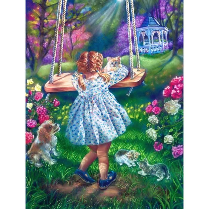 Broderie Diamant Kit Peinture Diamant 5D Femme Et Loup - 50x40cm - Loisir Créatif Adulte - Déco Murale Diamond Painting Chat