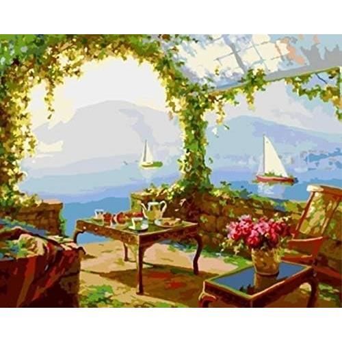 Figured'Art Peinture par Numéro Adulte Village au bord de Mer - Activité Manuelle Kit de Loisir Créatif DIY Numéro d'Art Complet - 40x50cm sans châssis en bois