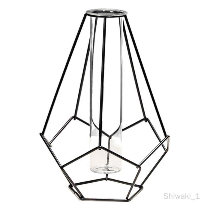 Vase À Fleurs En Verre Avec Support De Support Géométrique En Métal, Vase En Cristal Clair De Vase À Fleurs En Verre Avec Support De Support Géométrique En Métal, Vase En Cristal Clair De