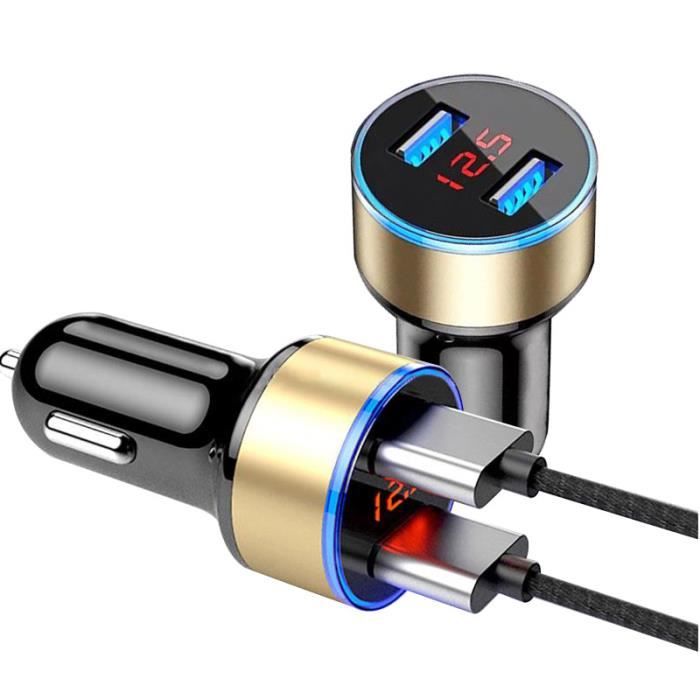 Chargeur Voiture Voltmètre Led 2 Prises Chargeur Allume-cigare Voiture - Double Port USB QC3.0 + PD 20W - Voltmètre LED - 2 Prises Additionnelles Charge Rapide QC3.0 PD 20W