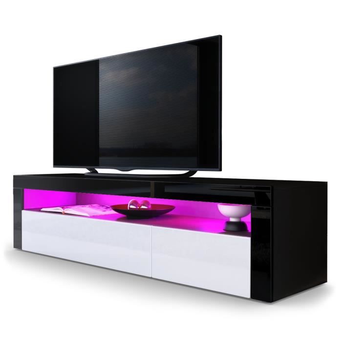 vladon meuble tv bas valencia en noir mat - blanc haute brillance - noir haute brillance