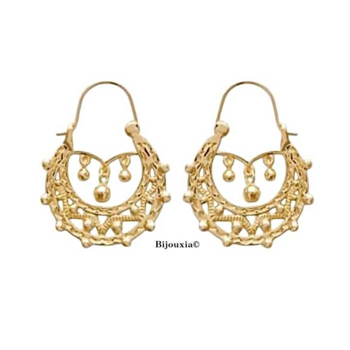 Boucles D'oreilles Pendantes Créoles Style Savoyard - Plaqué Or - Turquoise - Marque Rosantine - Neuves Sans Boîte