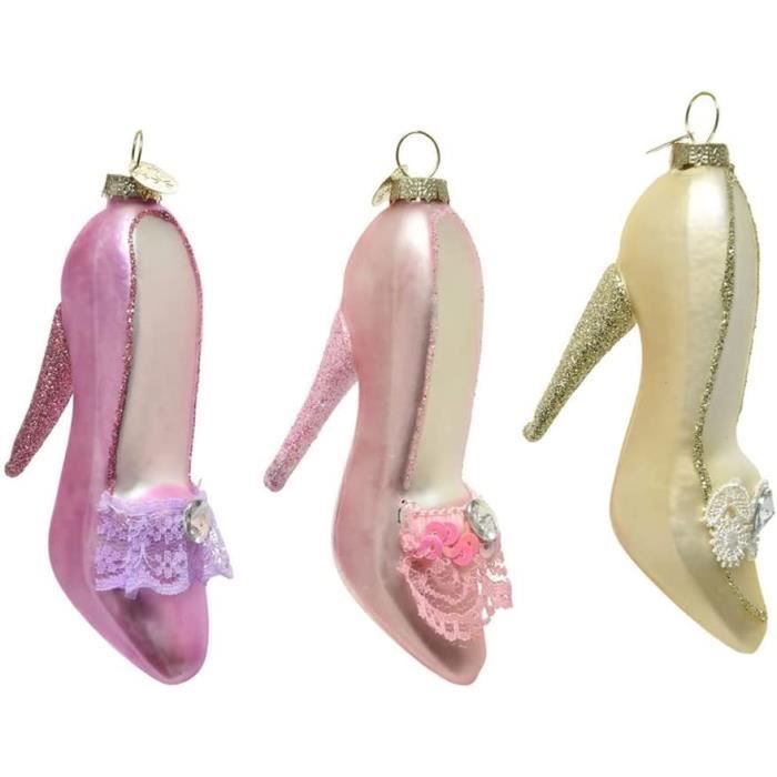 Decoris Escarpins en verre souffles a la bouche pour sapin de Noel 12 cm x 1 piece rose ou champagne 663 Cdiscount Maison