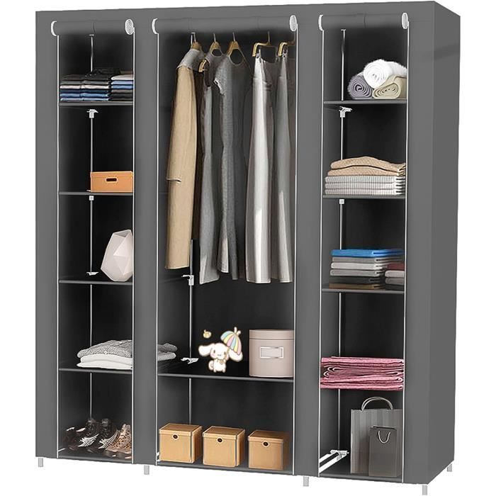 Armoire de Rangement en Tissu Textile Pliable avec Tringle à vêtements